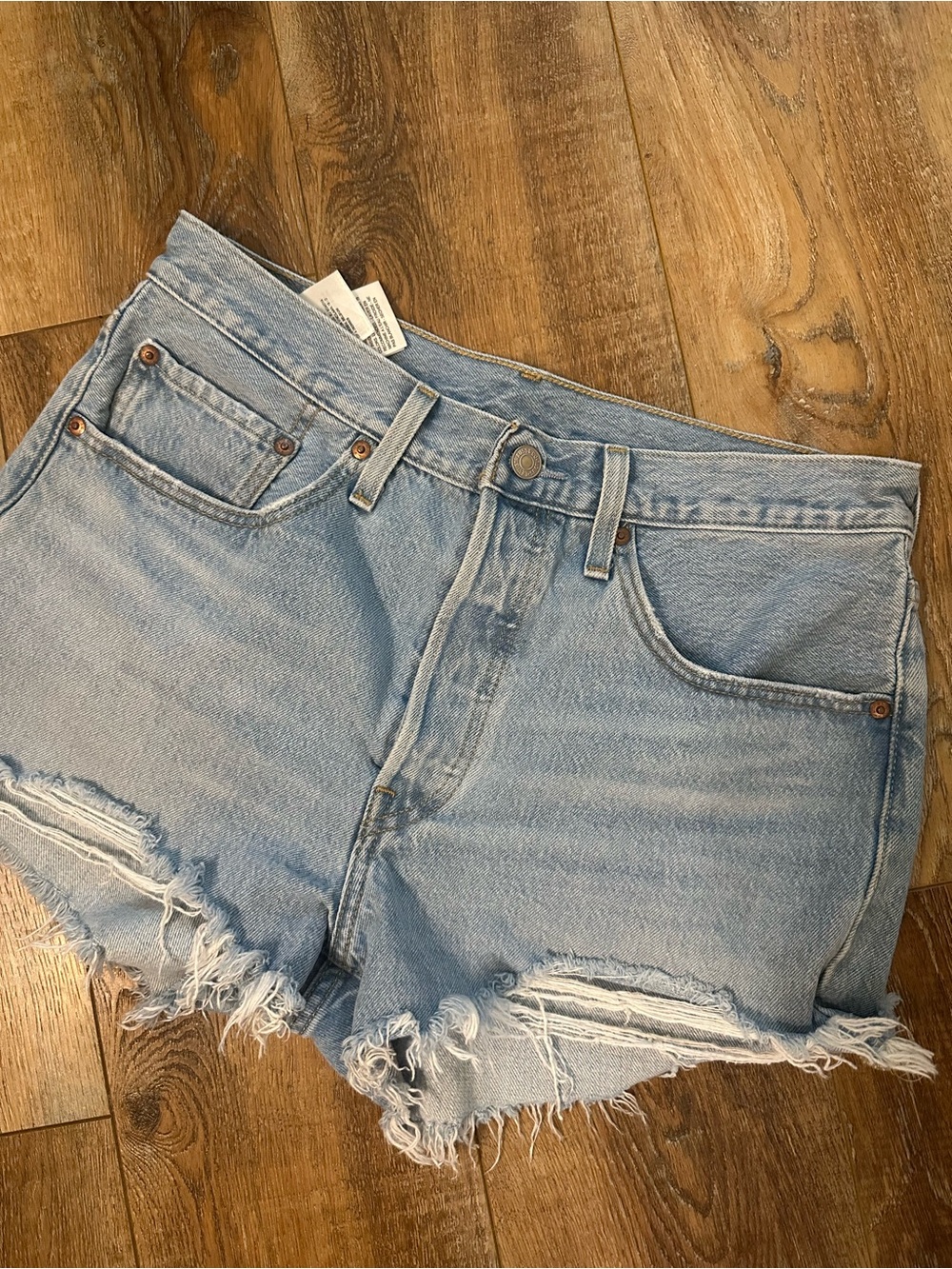 Levi's premium Light Blue Distressed Denim Shorts size 30 womens